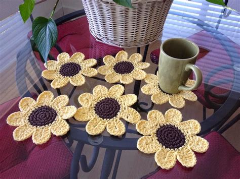 Ergahandmade Crochet Sunflower Coasters Free Pattern