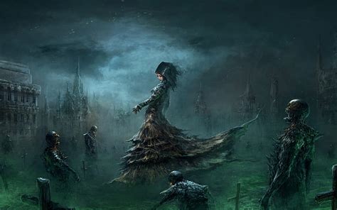 Hd Wallpaper Necromancer Drawing Dead Creepy Sorceress Graveyard