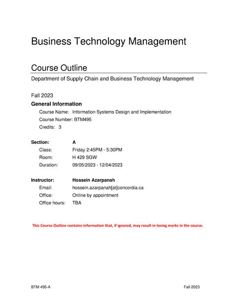 Btm A Outline Fall Btm A Fall Business Technology