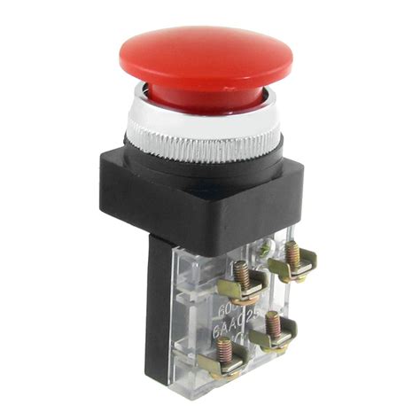 Uxcell Push Bottom Switch Red Momentary AC 380V 5A Mushroom Head