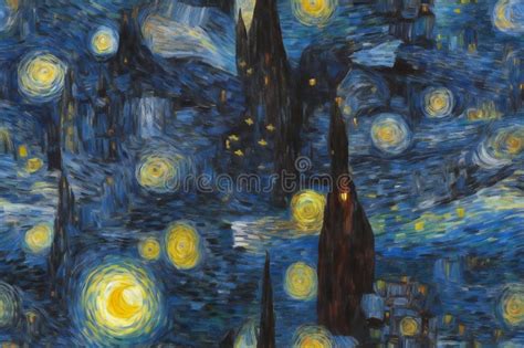 Digital Painting Of A City In The Style Of Vincent Van Gogh Stock