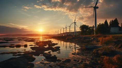 Premium Ai Image A Group Of Wind Turbines Stand In The Distance