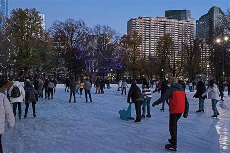 Ice Skating on the Boston Common Frog Pond at Dusk Christmas Lights ...