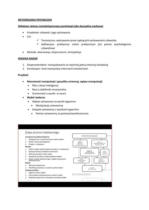 Metodologia Egzamin notatki z wykładów z metodologii psychologii