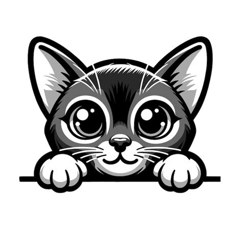 Premium Vector Black And White Abyssinian Cat Peeking Png Vector