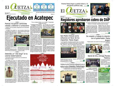 Nuestra Portada Edici N Diciembre El Quetzal De Cholula