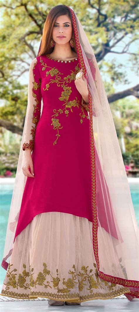 Party Wear Pink And Majenta Color Crepe Silk Fabric Salwar Kameez