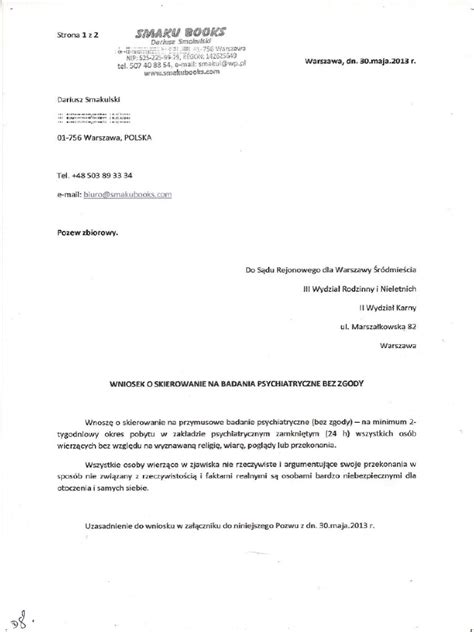 PDF WNIOSEK O SKIEROWANIE NA BADANIA PSYCHIATRYCZNE BEZ ZGODY osób