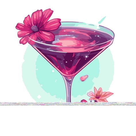 Cosmo Clipart Margarita Cocktail With Pink Flowers And Sparkling Sugar