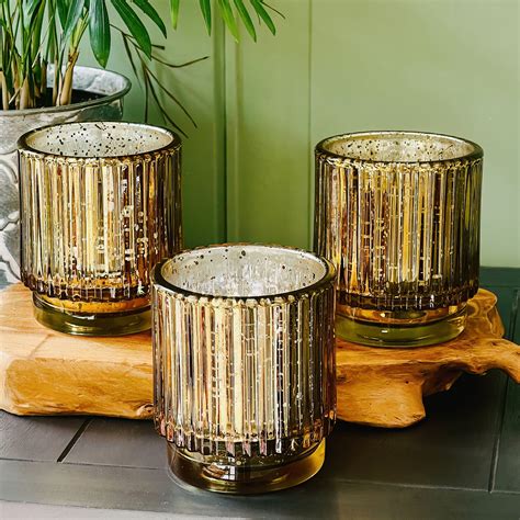 Ribbed Gold Glass Votive Candle Holder Set Of 6 Kate Aspen