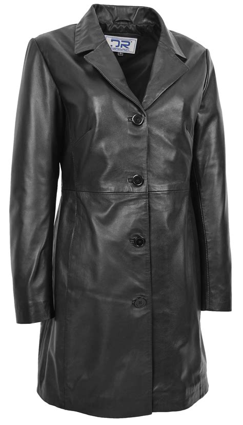 Womens Smart Long Leather Coat Black Divergent Retail Leather