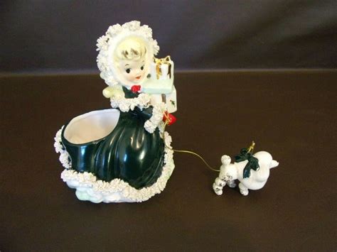 Vintage Ceramic Holiday Planter Napco Girl With Poodle 4a070 Napco Holiday Planter