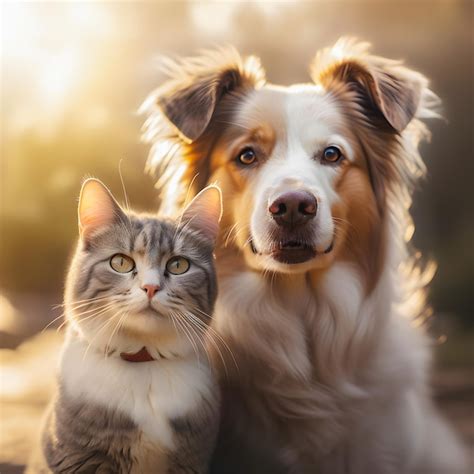 Lindo Gato Y Perro Amigos Juntos Generativo Ai Foto Premium