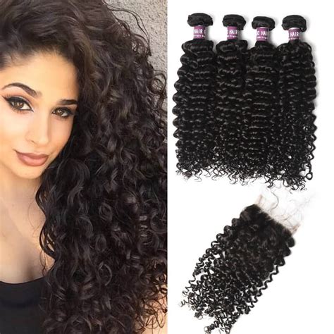 4 Brazilian Deep Curly Hair Bundles With Lace Closure