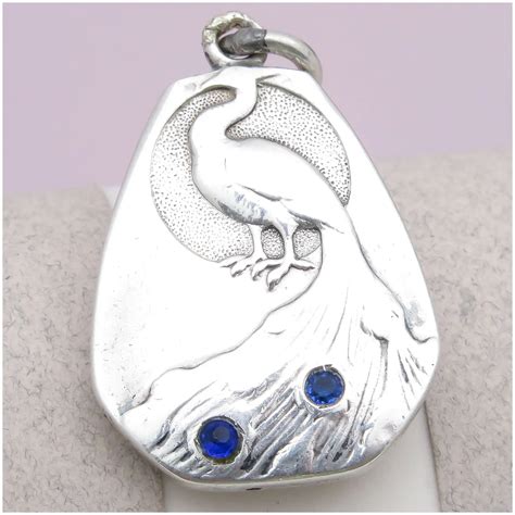 Antique Art Nouveau Peacock Blue Paste Sterling Silver Charm Pendant