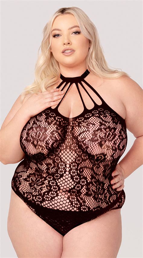 Yandy Plus Size Dark Fantasies Crotchless Teddy Plus Size Fishnet And