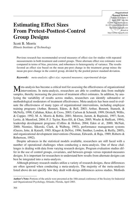 SOLUTION Estimating Effect Sizes From Pretest Posttest Control Group