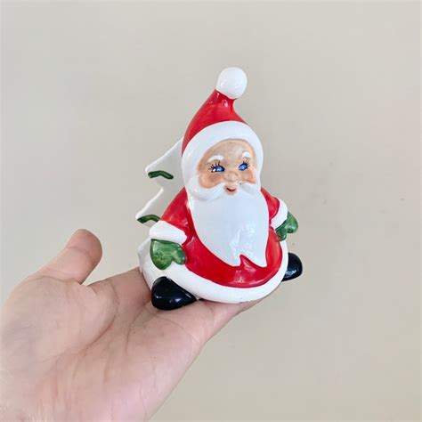 Vintage Lefton Santa Claus Christmas Tree Napkin Holder Blue Eyes Santa Figurine Japan 6111 Etsy