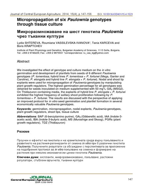 Pdf Micropropagation Of Six Paulownia Genotypes Through Tissue