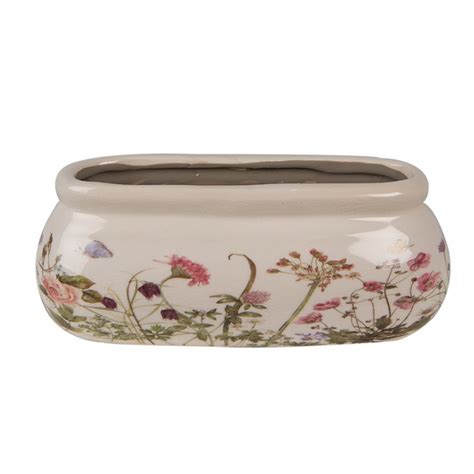 Ce S Planter X X Cm Pink Beige Ceramic Flowers Oval Indoor Planter