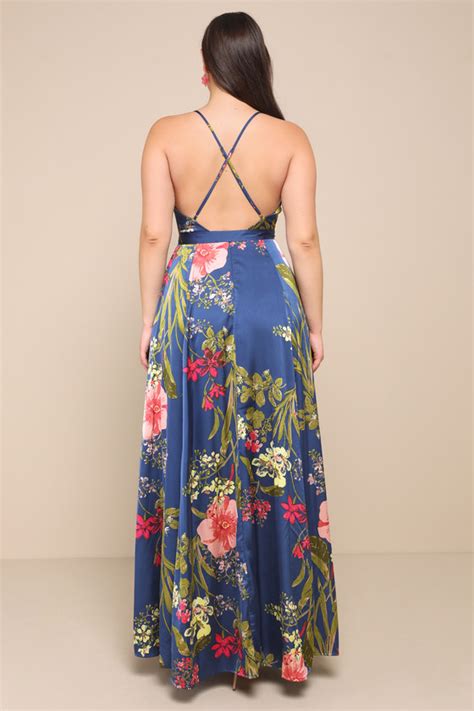 Blue Maxi Dress Floral Print Dress Surplice Maxi Dress Lulus