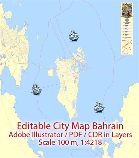 Bahrain Map Printable Vector exact detailed City Plan 01 Scale 1:4218 ...