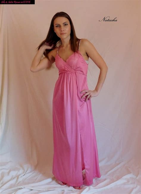 Pink Princess Nylon And Lace Negligee Nightgown Nightdress Gilead Long Gown Lingerie S Etsy