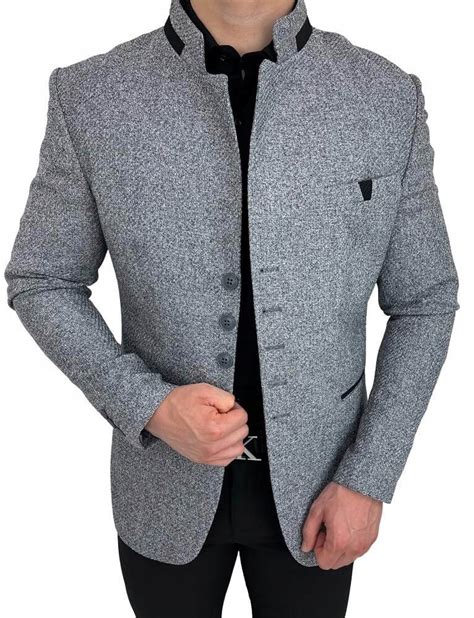 Marynarka Meska Ze Stojka Slim Fit Szara 846 50 12551968588 Allegro Pl