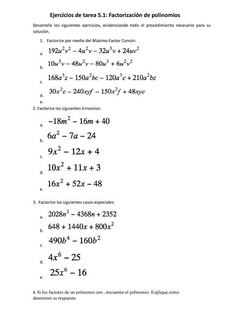 S5 Ejercicios de tarea 5 1 Factorización de polinomios Ejercicios de