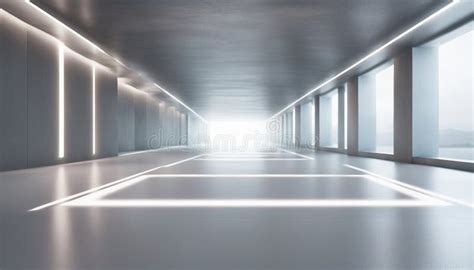 Abstract Futuristic Empty Floor And Room Sci Fi Corridor With Light For