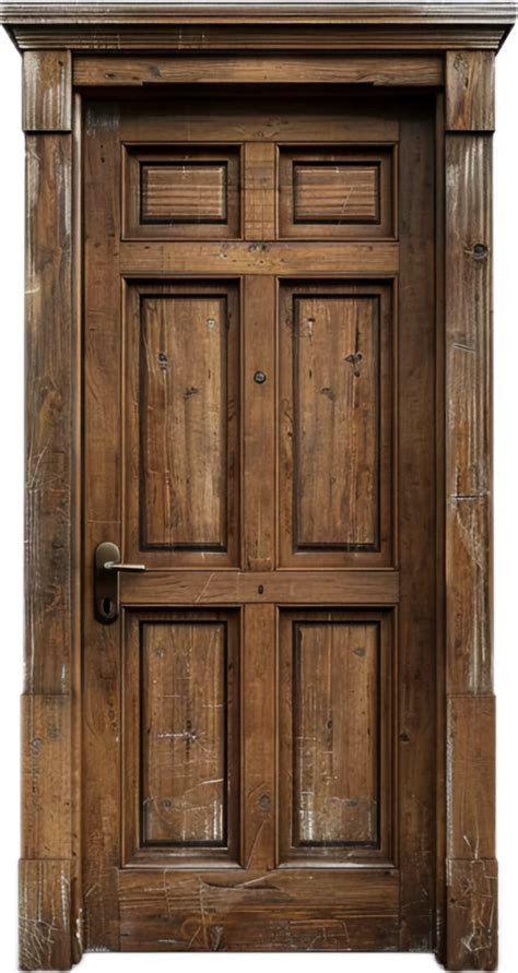 Rustic Wooden Door With Metal Ring Handle Png