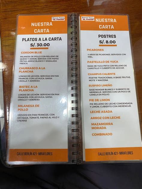 Menu At Restaurante Tradiciones El Fogon Miraflores