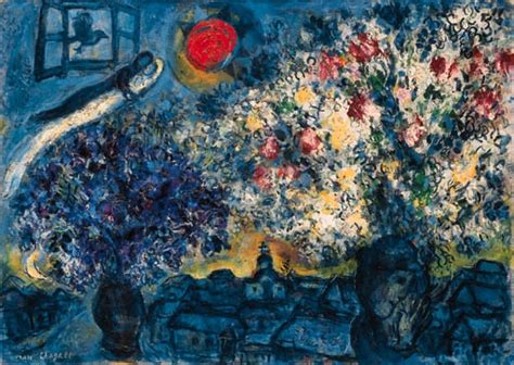 Marc Chagall Le Bouquet Au Fond Rouge 1965 Mutualart