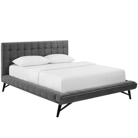 Makenna Queen Performance Velvet Platform Bed Gray Artofit