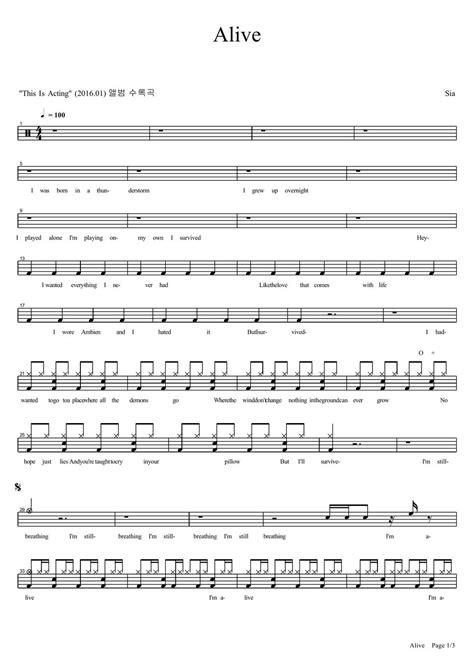 Sia Alive Sheet By Copydrum