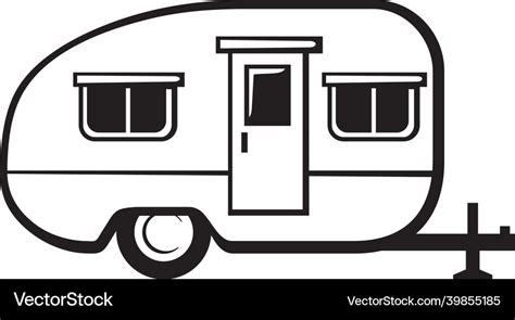 Camper trailer black white Royalty Free Vector Image