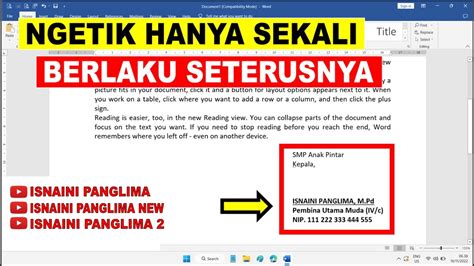 Cara Mengetik Nama Dan Nip Kepala Sekolah Secara Otomatis Sekali Untuk