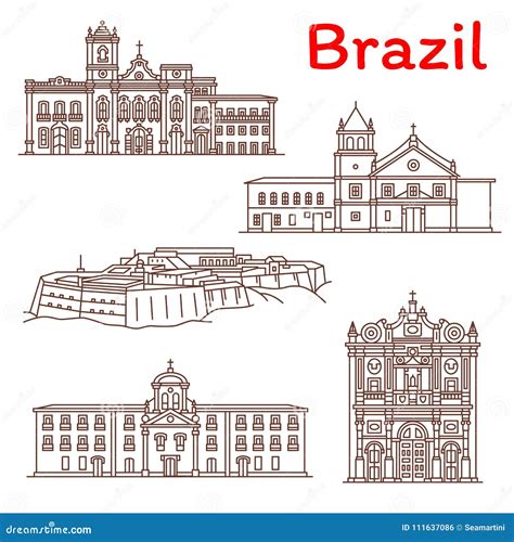 Brazil Landmarks Vector Architecture Line Icons Stock Vector ...