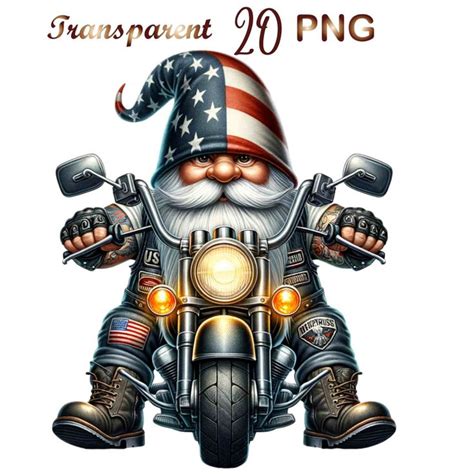 Biker Clipart Gnome Bundle Clipart Motorcycle American Gnome Biker