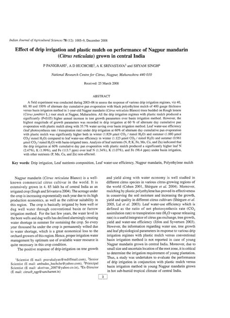 PDF Effect Of Drip Irrigation And Plastic Mulch On Performance Of