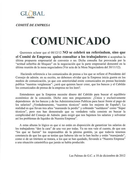 Comité de Empresa Global Salcai Utinsa Comunicado del Comité de