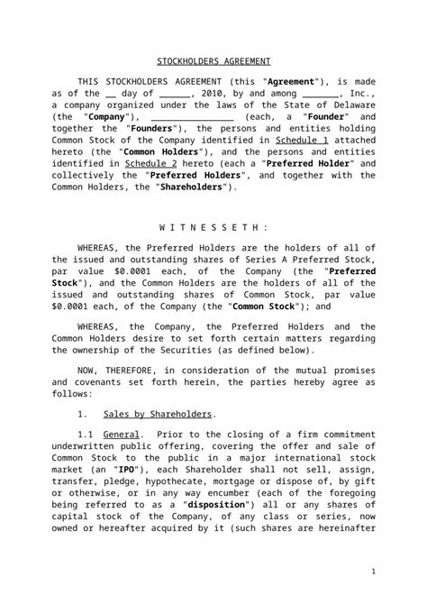 Doc Stockholders Agreement Series A Template Dokumen Tips