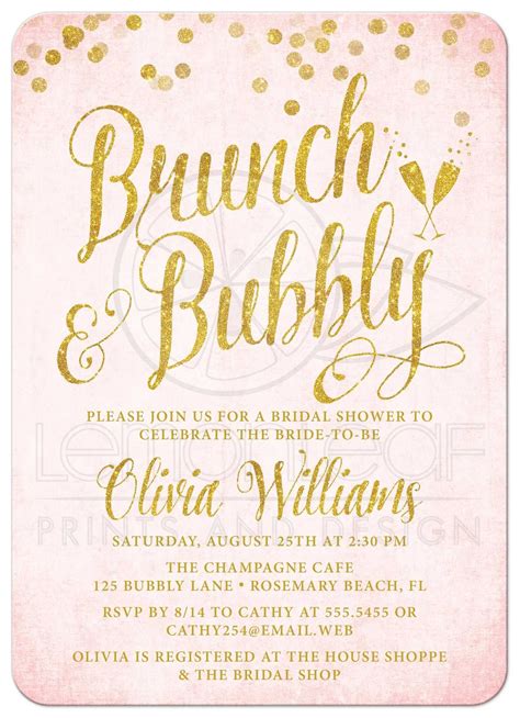 Pink Gold Brunch Bubbly Bridal Shower Invitations Bridal Shower Brunch Invitations Wedding