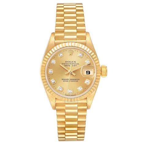 Rolex President Datejust 18k Yellow Gold Champagne Dial Ladies Watch 69178 For Sale At 1stdibs