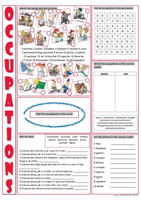 Occupations Vocabulary Exercises wor…: English ESL worksheets pdf & doc