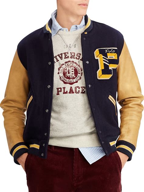 Polo Ralph Lauren Wool Varsity Jacket In Navy Blue For Men Lyst