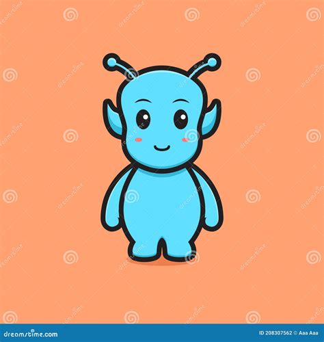 Lindo Azul Alien Mascota Carácter Dibujos Animados Vector Icono