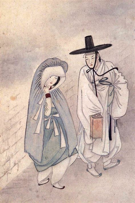 Traditional Korean Watercolor Paintings Vintage Korean Couple