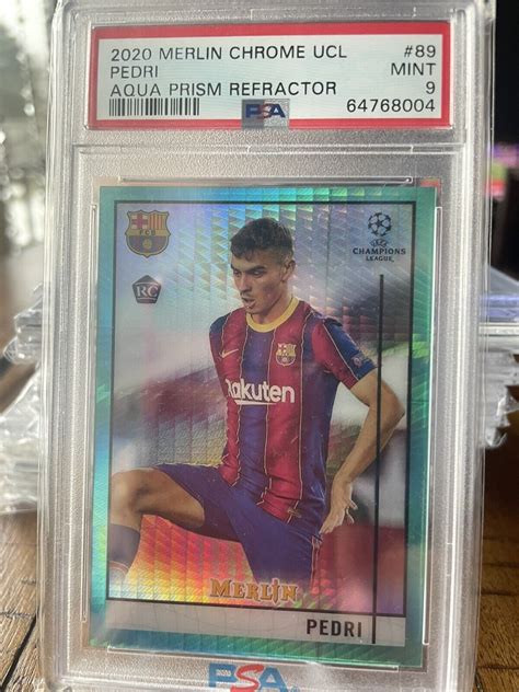 PEDRI 2020 21 Topps Merlin Chrome UCL RC Aqua Prism Refractor PSA 9