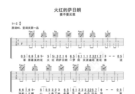 火红的萨日朗吉他谱 要不要买菜 C调弹唱谱 吉他谱中国